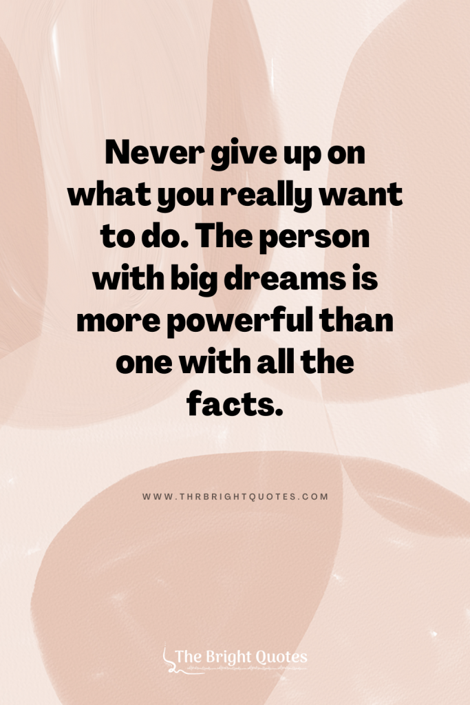 Never give up on what you really want to do. The person with big dreams is more powerful than one with all the facts.