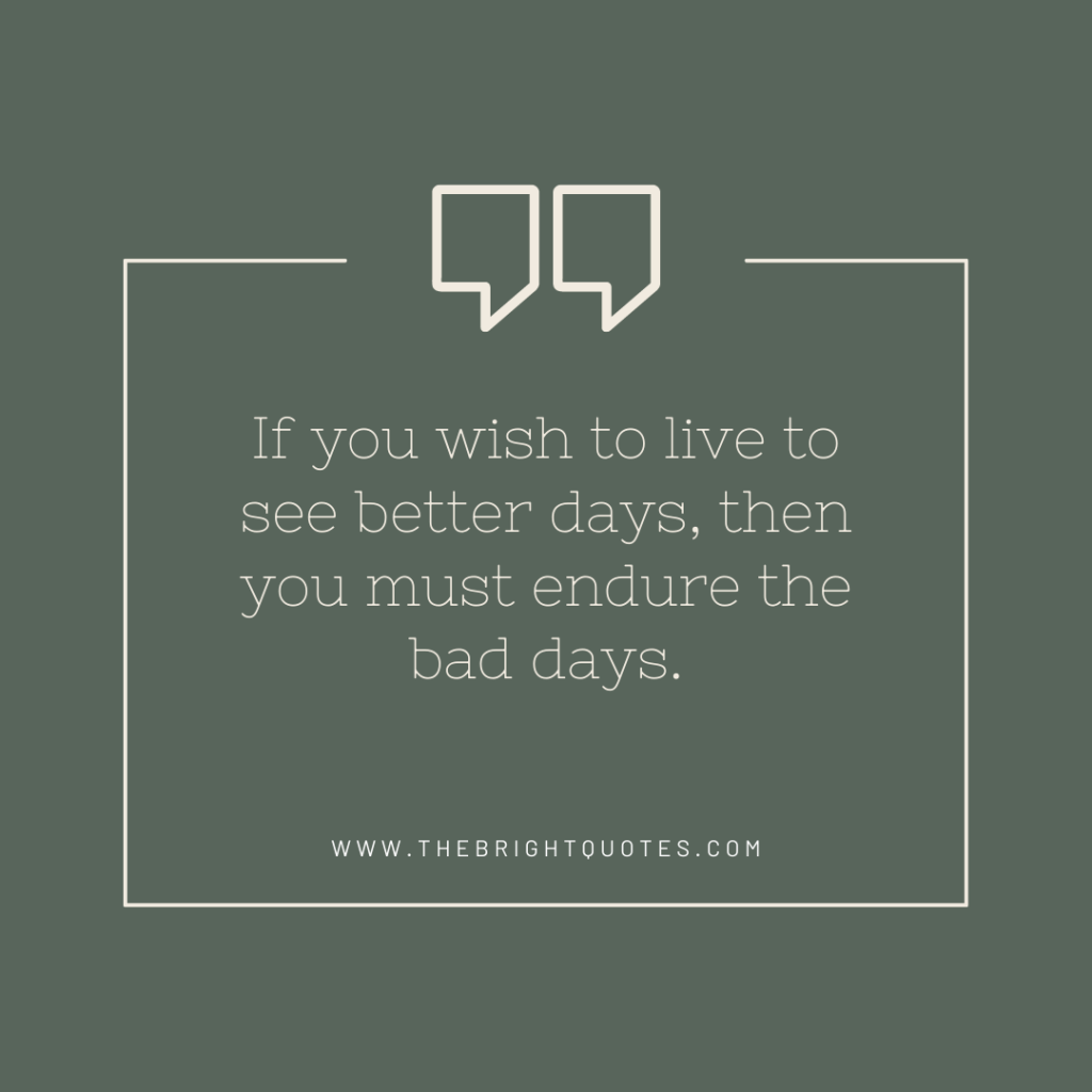 If you wish to live to see better days, then you must endure the bad days.